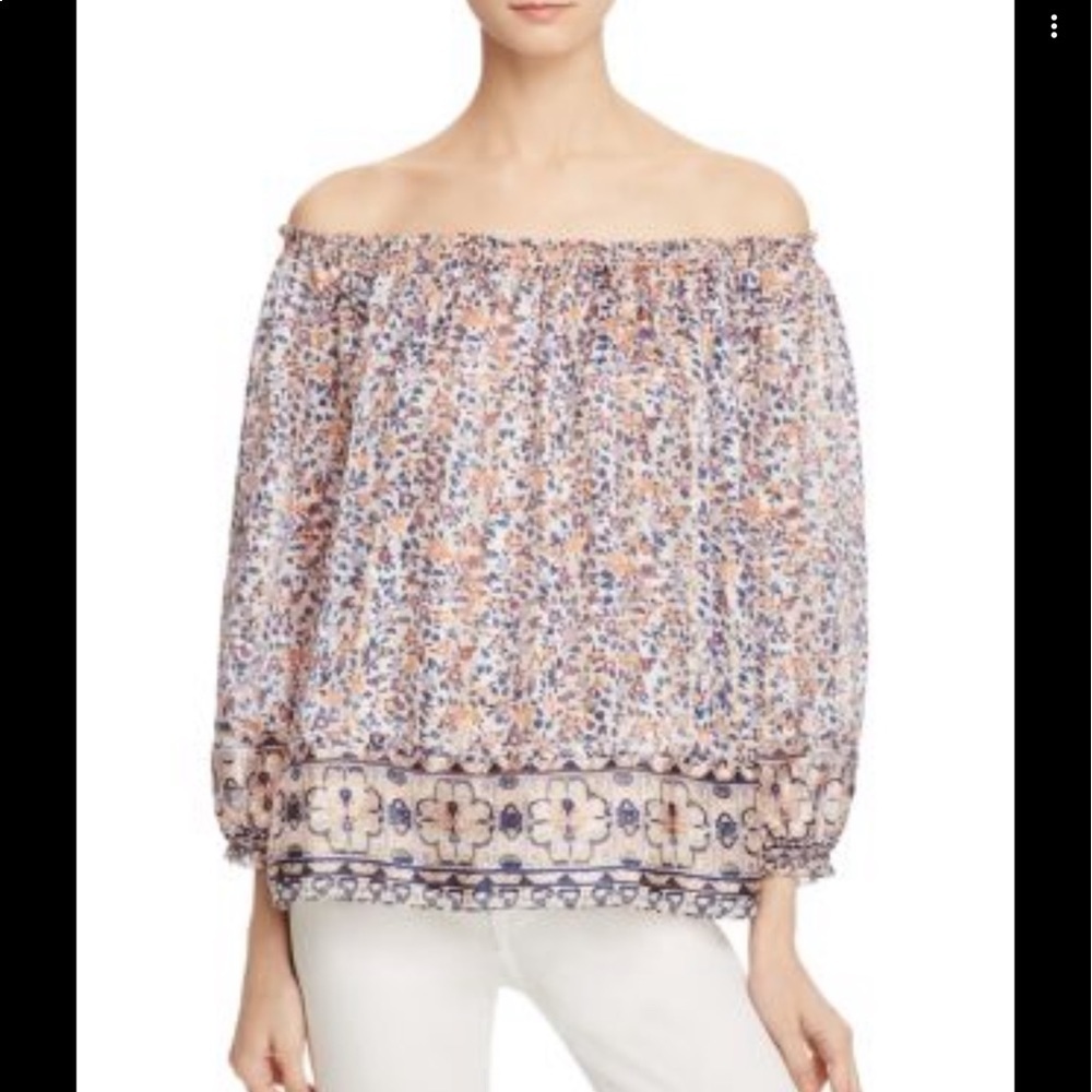 JOIE Bamboo Off-the-shoulder Striped Blouse In Light Apricot size XS T20